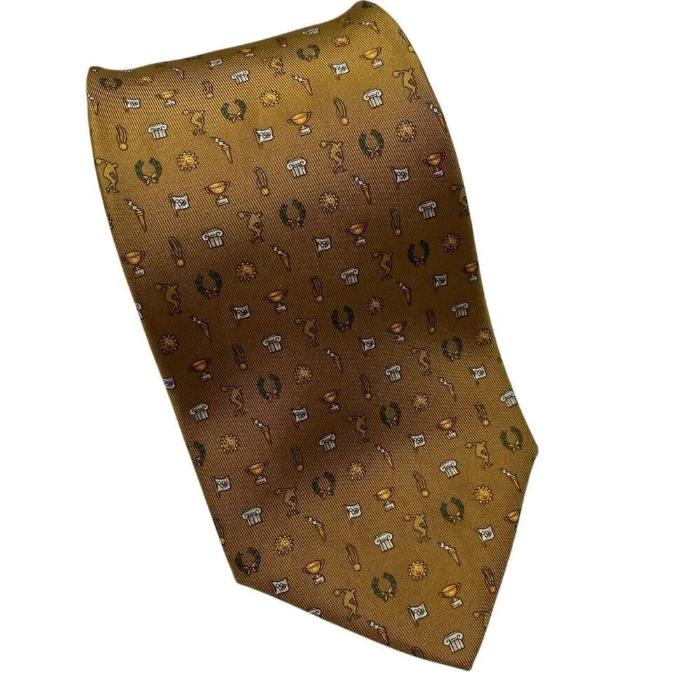 Salvatore Ferragamo Tie Mens Gold 100% Silk Made in Italy Novelty